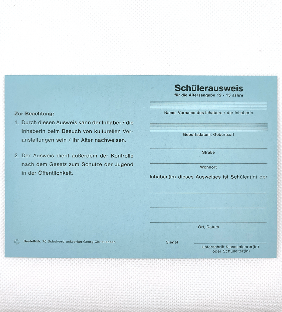 Schülerausweis Nr. 70 - Vordruckverlag Georg Christiansen